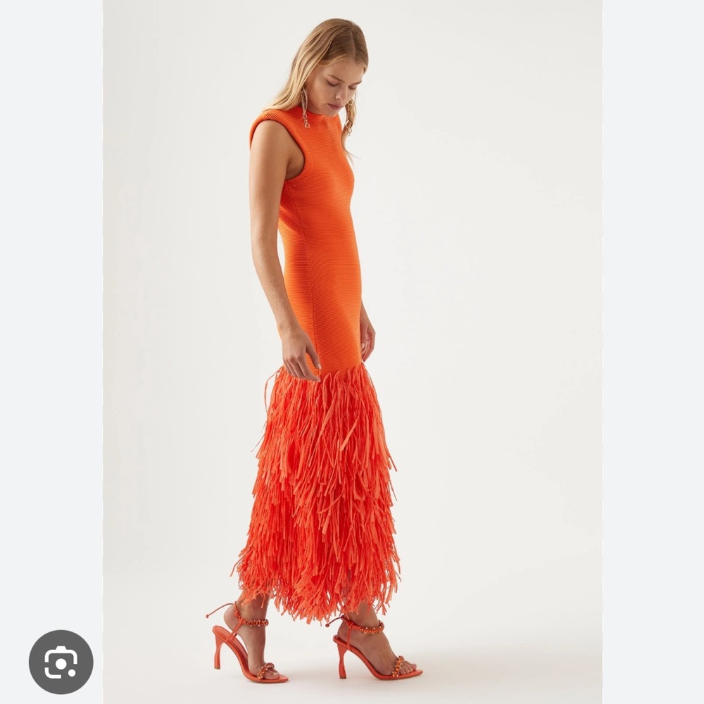 ISO Aje Raffia Fringe Dress in Orange S
